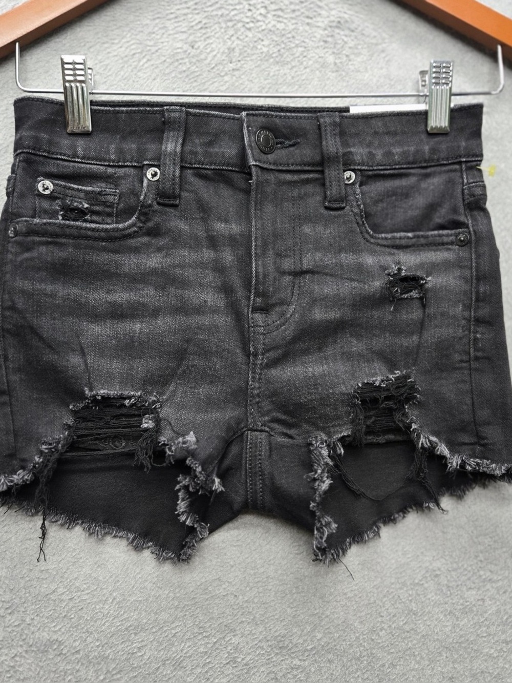 American Eagle Outfitters Distressed Black Denim Cutoff stretch Shorts - size 14